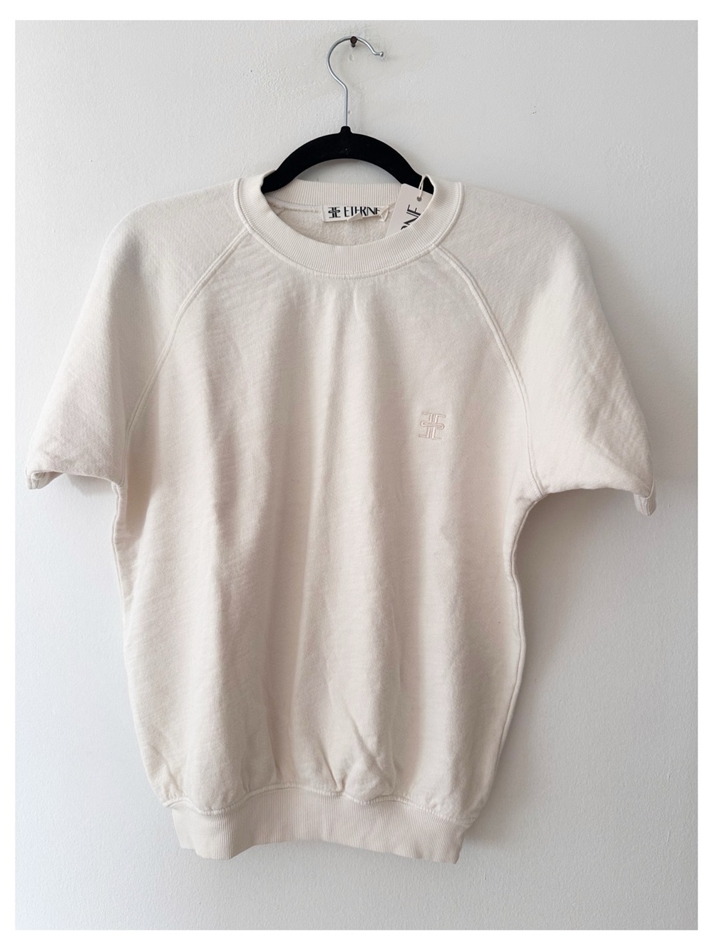NWT Eterne Sonny Short  Sleeve Sweatshirt in Bone/ivory 100% cotton size XS
